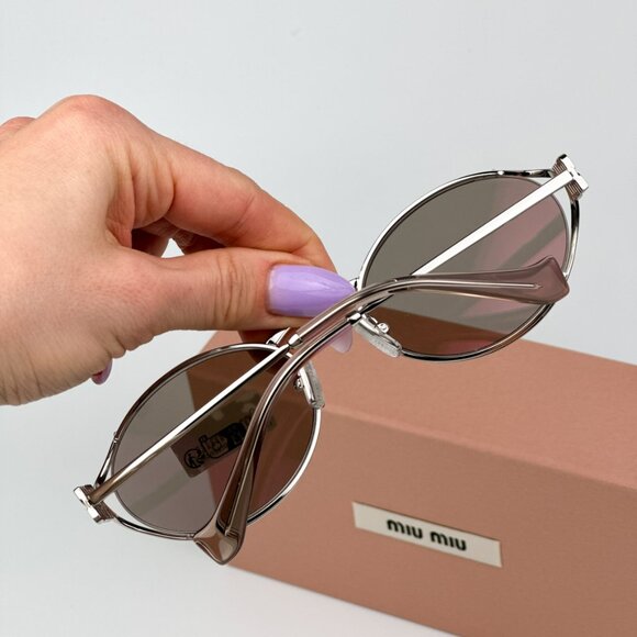Miu Miu MU52YS 1BC10F BRAND NEW Sunglasses  Silver Pale Gold Oval Unisex - Picture 4 of 12